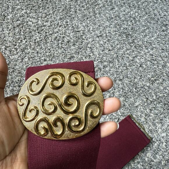 VTG Stretch Belt Burgundy Ornate Gold Buckle Dynasty Fashion Chic Classy XS/S - Picture 5 of 5